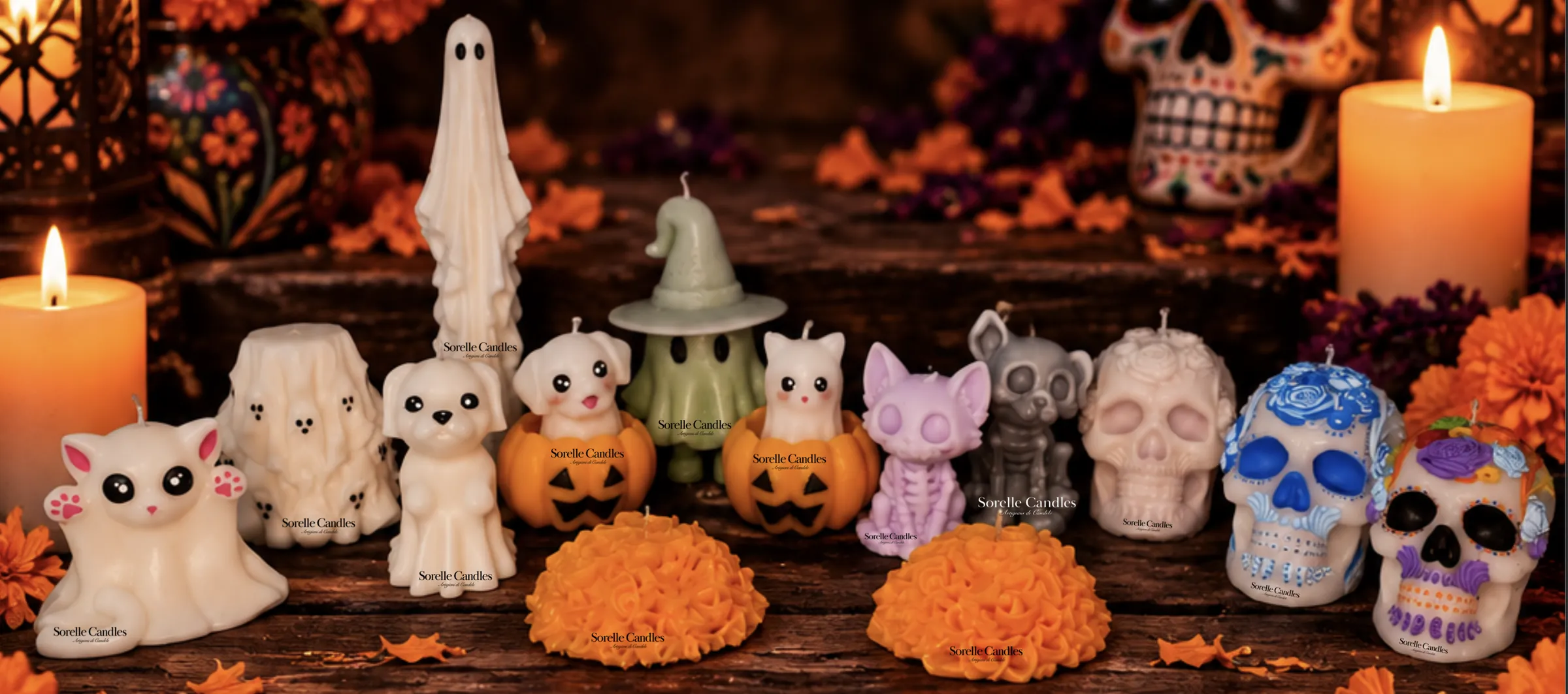 Toda la colección de otoño sobre un altar con cempasúchil